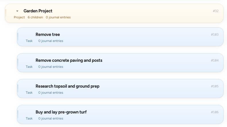 UNWHELM app — task builder showing organised projects and tasks